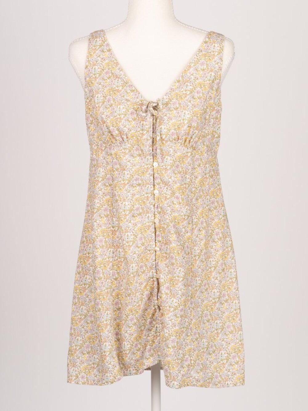AE Linen Blend Ditsy Floral Babydoll Mini Dress EUC Medium Coquette Boho Flowy